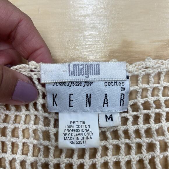 Vtg Ann Tjian For Kenar Open Knit Crochet Vest Medium Petite Boho Festival - Picture 3 of 11